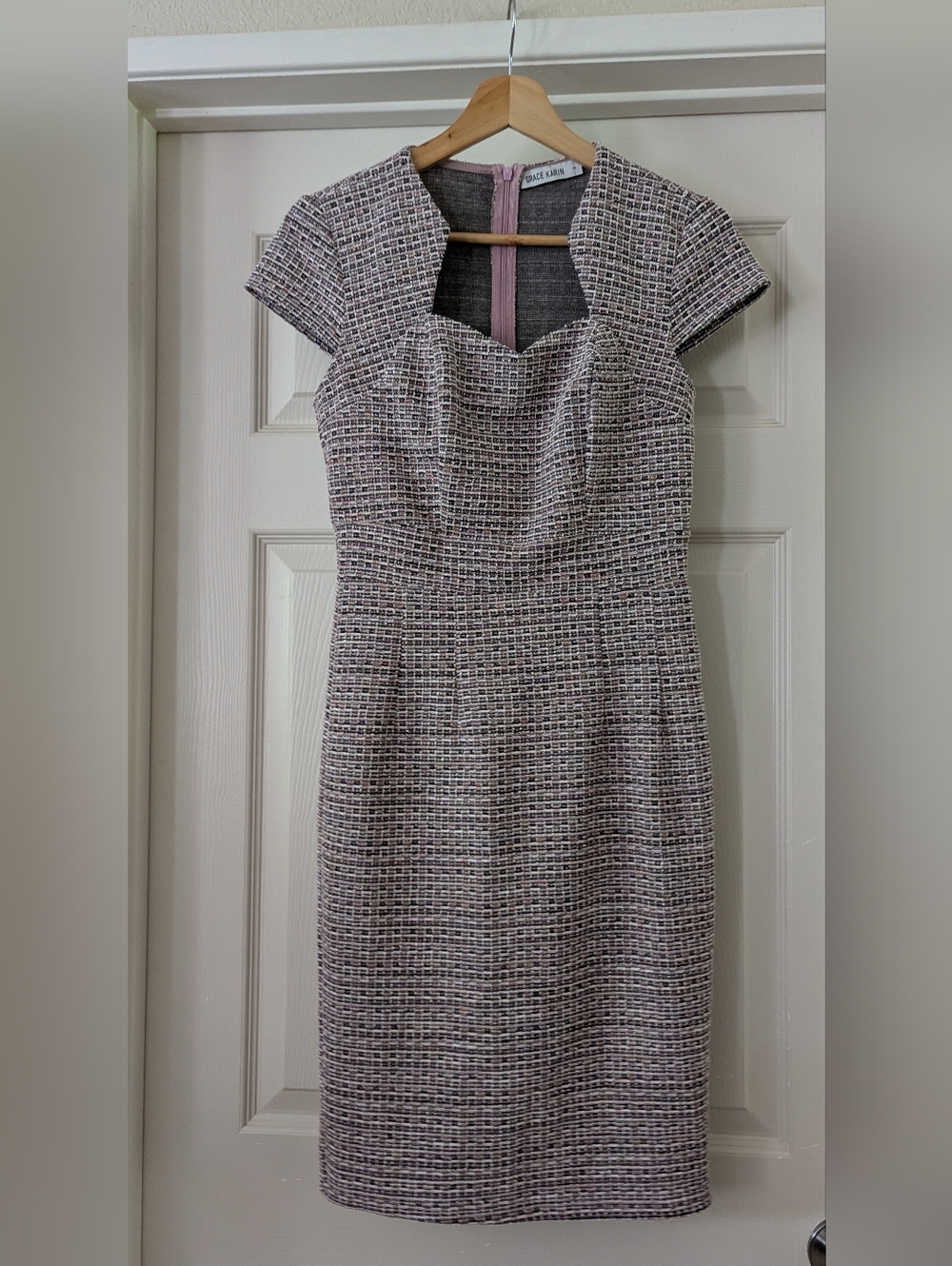 New Grace Karen Pink & White & Charcoal Pencil Dress Copy 1950s Vtg Size Small